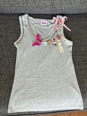 Y2K Embellished Tank Top with Pink Bow Accents